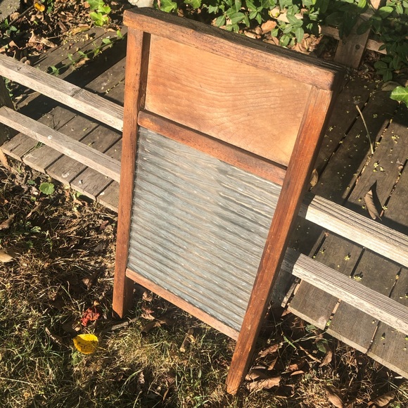 Vintage Glass & Wood Washboard